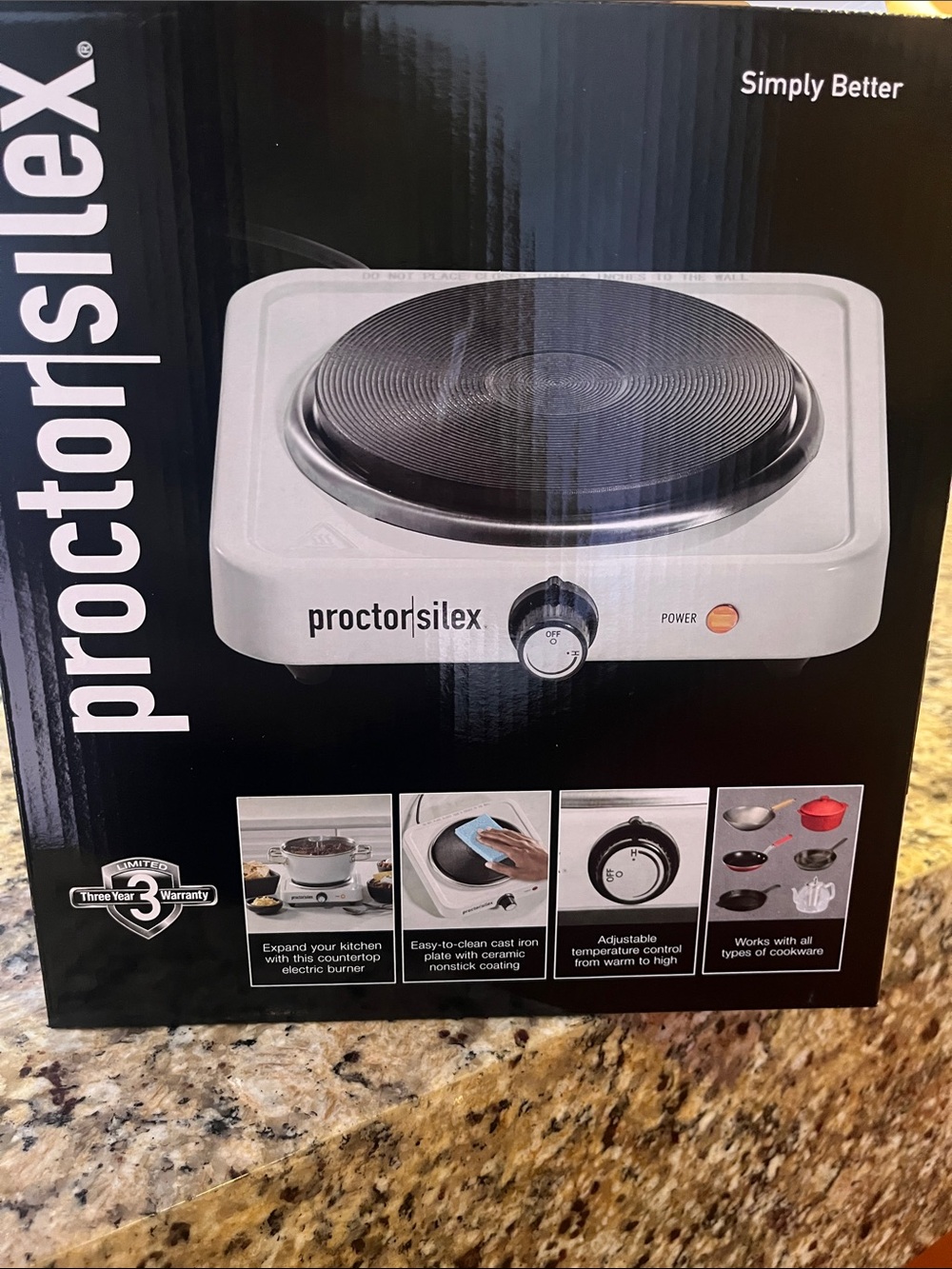 Proctor Silex White Countertop Single Electric Burner - Picture 2 of 5